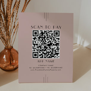 EVERLY Art Deco Roze Zakelijk Scannen Om Te Betale Reclamebord Met Voetstuk