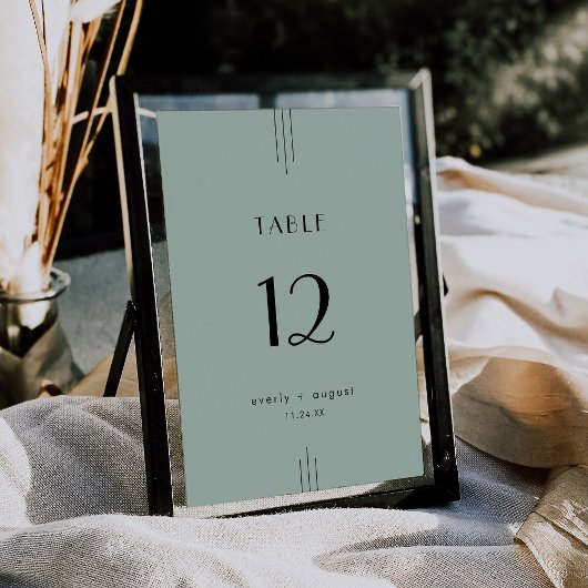 EVERLY Art Deco Sage Green Wedding Table Numbers Kaart