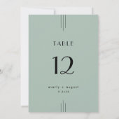 EVERLY Art Deco Sage Green Wedding Table Numbers Kaart (Achterkant)