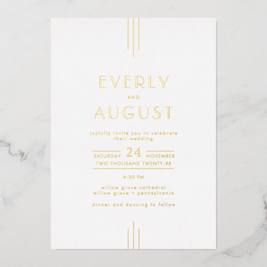 EVERLY Art Deco Simple Geometric Gold Foil Wedding Folie Uitnodiging (Voorkant)