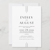 EVERLY Art Deco Simple White Black QR Code Wedding Kaart (Voorkant)