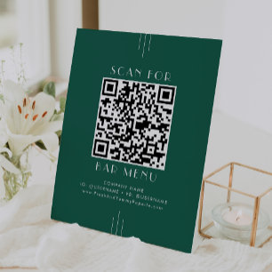 EVERLY Art Deco Smaragdgroene Bar Menu QR Code Reclamebord Met Voetstuk