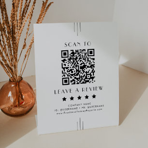 EVERLY Art Deco Zakelijk QR-code Laat een review a Reclamebord Met Voetstuk