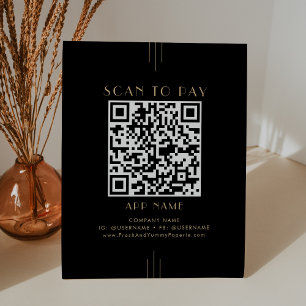 EVERLY Art Deco Zwart Goud Zakelijk Scannen Om Te  Reclamebord Met Voetstuk