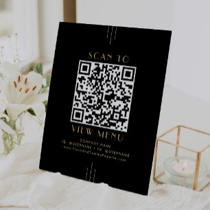 EVERLY Art Deco Zwart Gouden Restaurant Menu QR Co Reclamebord Met Voetstuk