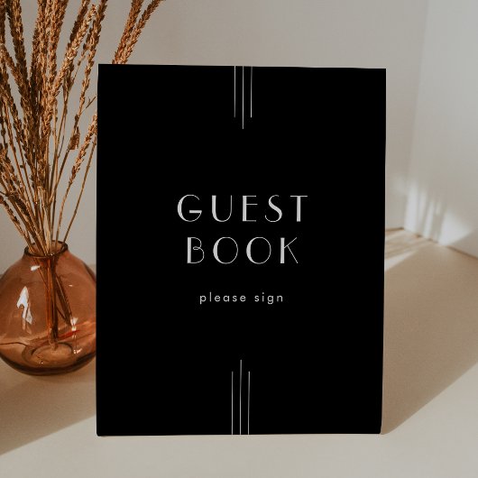 EVERLY Art Deco Zwart Trouwen Gastboek Teken Reclamebord Met Voetstuk