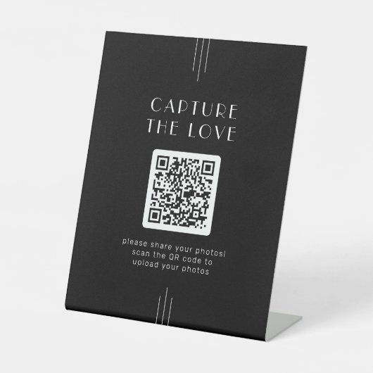 EVERLY Art Deco Zwarte Capture the Love Trouw Reclamebord Met Voetstuk (Voorkant)