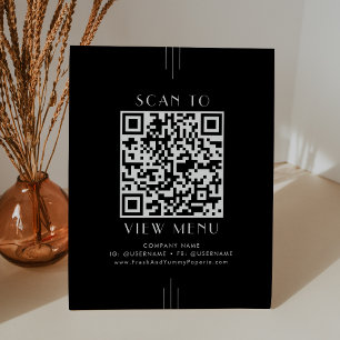 EVERLY Art Deco Zwarte QR-code restaurantmenu Reclamebord Met Voetstuk