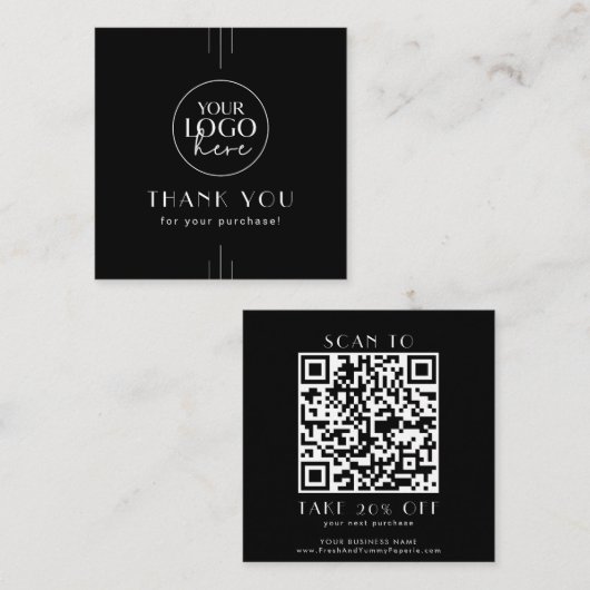 EVERLY Black Business Logo QR Code Thank You Kortingskaartje (Voorkant / Achterkant)