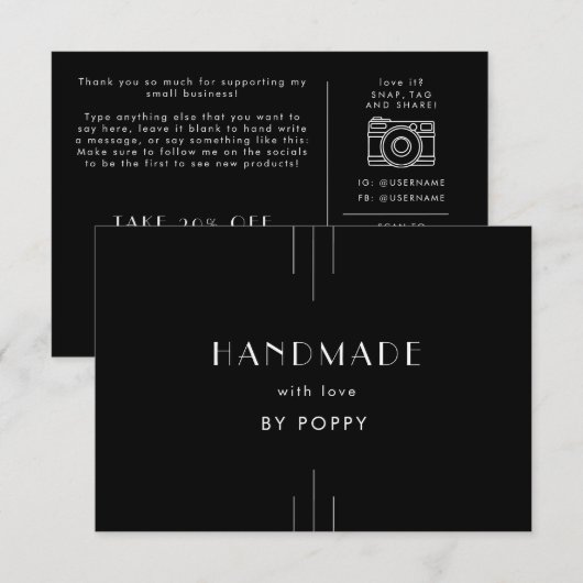 EVERLY Black Handmade with Love Thank You Order Informatiekaartje (Voorkant / Achterkant)