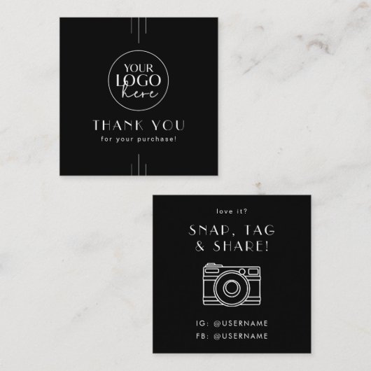 EVERLY Black Logo Social Media Share Thank You Vierkante Visitekaartje (Voorkant / Achterkant)