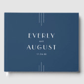 EVERLY Classic Modern Art Deco Navy Blue Wedding Gastenboek (Voorkant)
