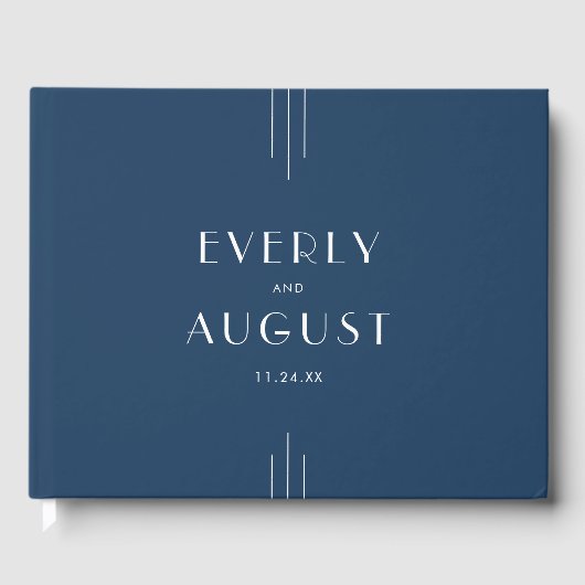 EVERLY Classic Modern Art Deco Navy Blue Wedding Gastenboek (Voorkant)