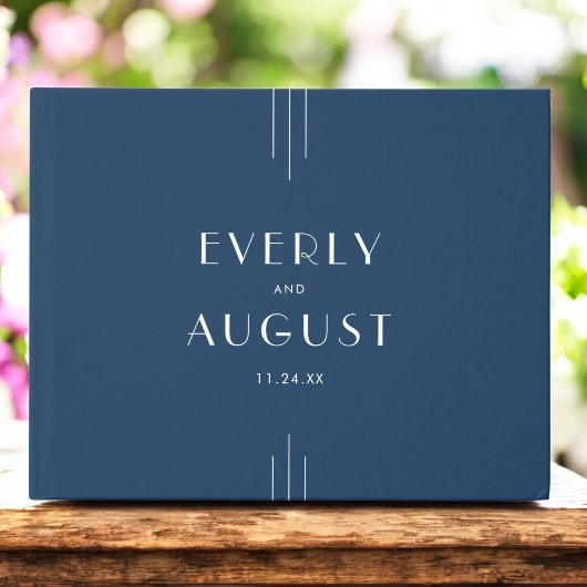 EVERLY Classic Modern Art Deco Navy Blue Wedding Gastenboek