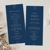EVERLY Classic Modern Art Deco Navy Blue Wedding Programmakaart