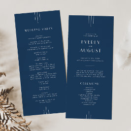 EVERLY Classic Modern Art Deco Navy Blue Wedding Programmakaart