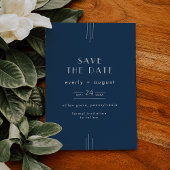 EVERLY Classic Modern Art Deco Navy Blue Wedding Save The Date