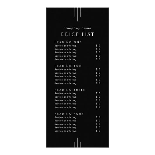 EVERLY Dark Black Double Sided Business Price List Reclamekaart (Voorkant)