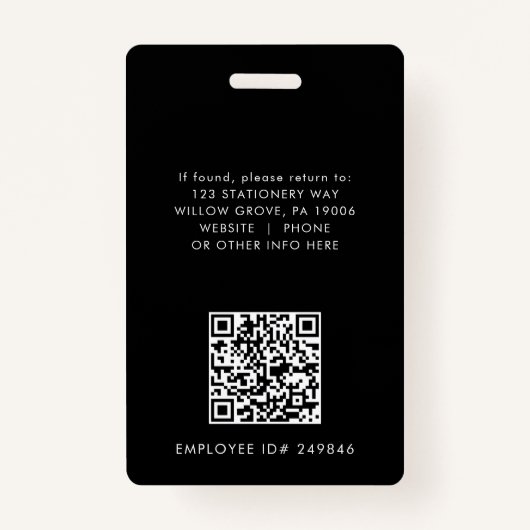 EVERLY Dark Black Logo QR Code Employee ID Card Badge (Achterkant)