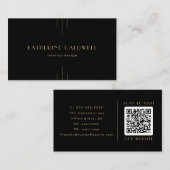 EVERLY Elegant Art Deco Black and Gold QR Code Visitekaartje (Voorkant / Achterkant)