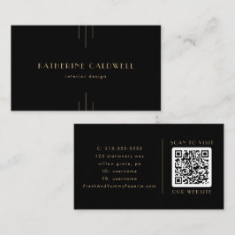 EVERLY Elegant Art Deco Black and Gold QR Code Visitekaartje