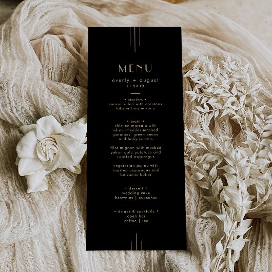 EVERLY Elegant Art Deco Black and Gold Wedding Menu
