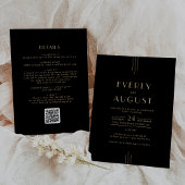 EVERLY Elegant Art Deco Black Gold QR Code Wedding Kaart