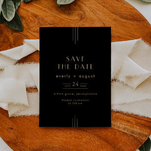 EVERLY Elegante Art Deco Zwarte en Gouden Bruiloft Save The Date