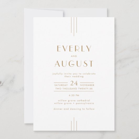 EVERLY Gold Art Deco Geometric QR Code Wedding Kaart (Voorkant)