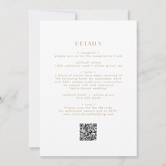 EVERLY Gold Art Deco Geometric QR Code Wedding Kaart (Achterkant)