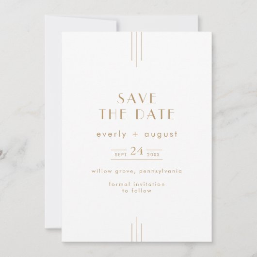 EVERLY Gold Art Deco Simple Geometric Wedding Save The Date (Voorkant)