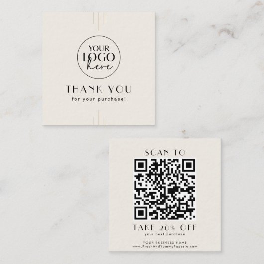 EVERLY Ivory Black Business Logo QR Code Thank You Kortingskaartje (Voorkant / Achterkant)