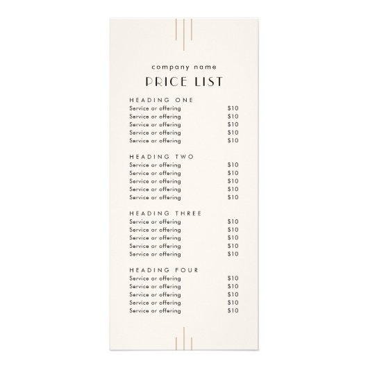EVERLY Ivory Double Sided Business Price List Reclamekaart (Voorkant)