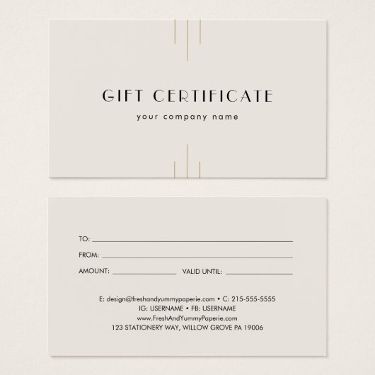EVERLY Ivory Gold Black Business Gift Certificate Visitekaartje (Voorkant /achterkant)