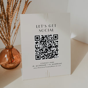 EVERLY Ivory Zwart Zakelijk Let's Get Social Media Reclamebord Met Voetstuk