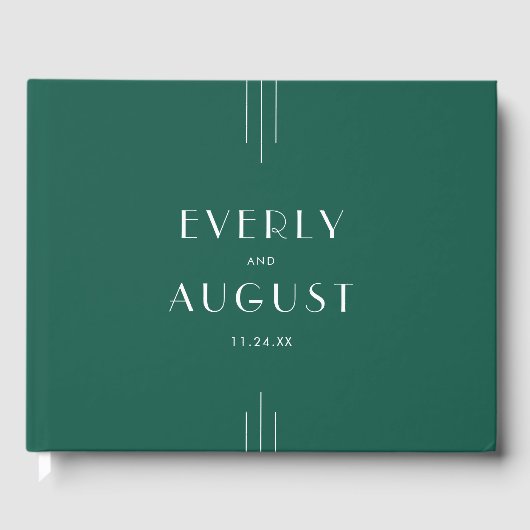 EVERLY Jewel Tone Art Deco Emerald Green Wedding Gastenboek (Voorkant)