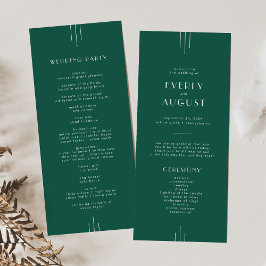 EVERLY Jewel Tone Art Deco Emerald Green Wedding Programmakaart