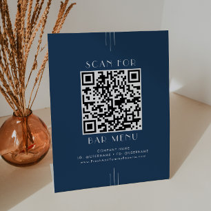 EVERLY Klassiek Art Deco Navy Blauwe Bar Menu QR C Reclamebord Met Voetstuk