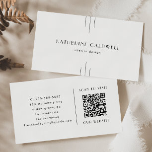 EVERLY Minimalistische Art Deco witte en zwarte QR Visitekaartje