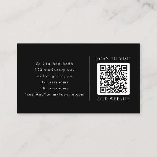 EVERLY Modern Art Deco Black and White QR Code Visitekaartje (Achterkant)