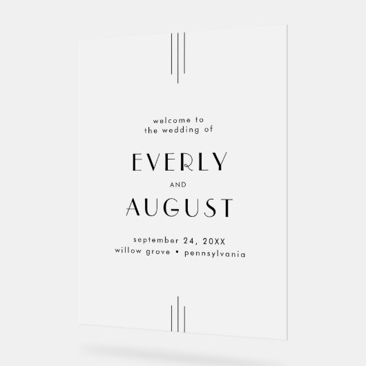 EVERLY Modern Art Deco Black Huwelijk Welkom Acryl Bord (Hoek)