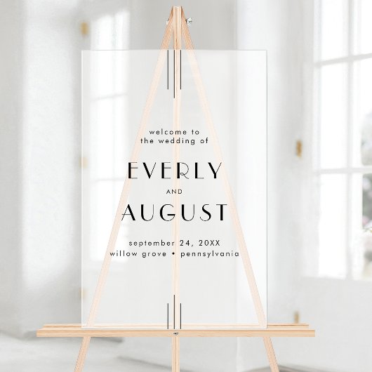 EVERLY Modern Art Deco Black Huwelijk Welkom Acryl Bord