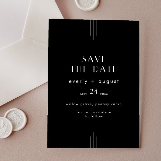 EVERLY Modern Art Deco Black Wedding Save the Date Acryl Uitnodigingen