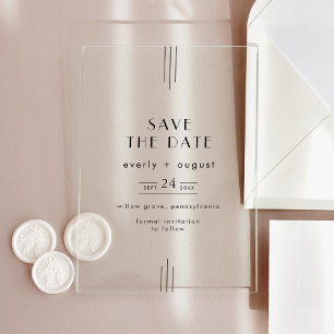 EVERLY Modern Art Deco Wedding Save the Date Acryl Uitnodigingen
