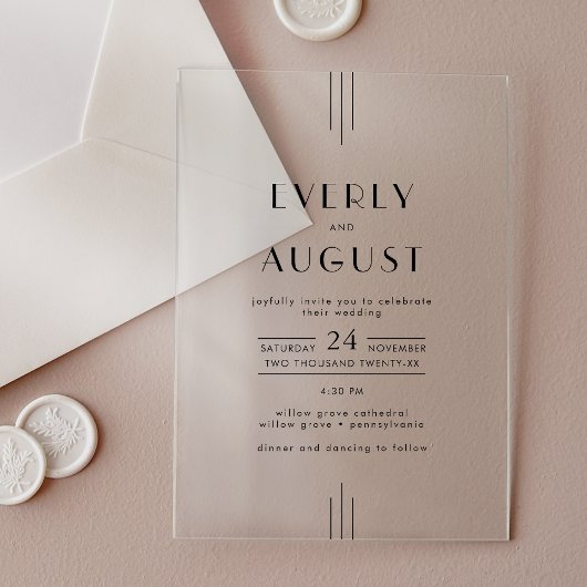 EVERLY moderne art deco acryl bruiloft uitnodiging