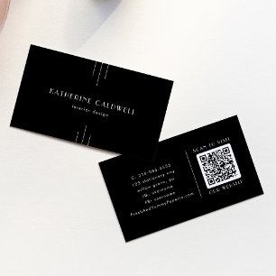 EVERLY Moderne Art Deco Zwart en Wit QR Code Visitekaartje