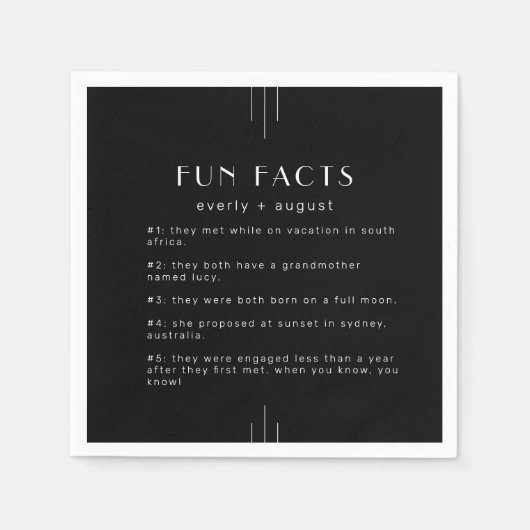 EVERLY Moderne Art Deco Zwart Leuke Feiten Trouwen Servet (Voorkant)