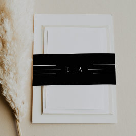 EVERLY Moderne Art Deco Zwart Monogram Huwelijk Uitnodigingen Wikkel