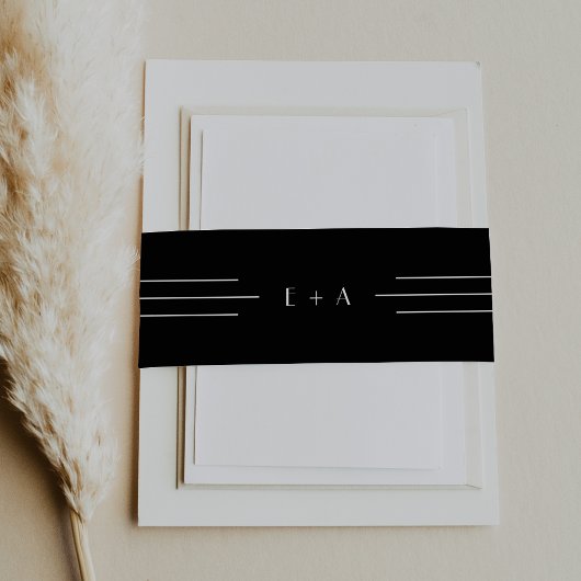 EVERLY Moderne Art Deco Zwart Monogram Huwelijk Uitnodigingen Wikkel