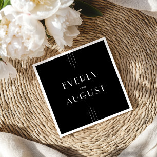 EVERLY Moderne Art Deco Zwart-wit bruiloft Servet